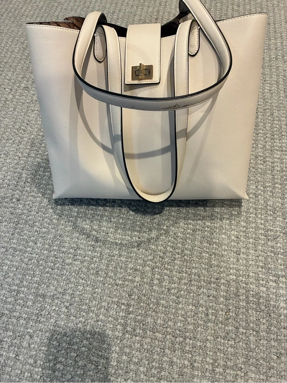 ALDO Ivory Cream Large Tote Shoulder Bag Gold Turn Lock Hardware